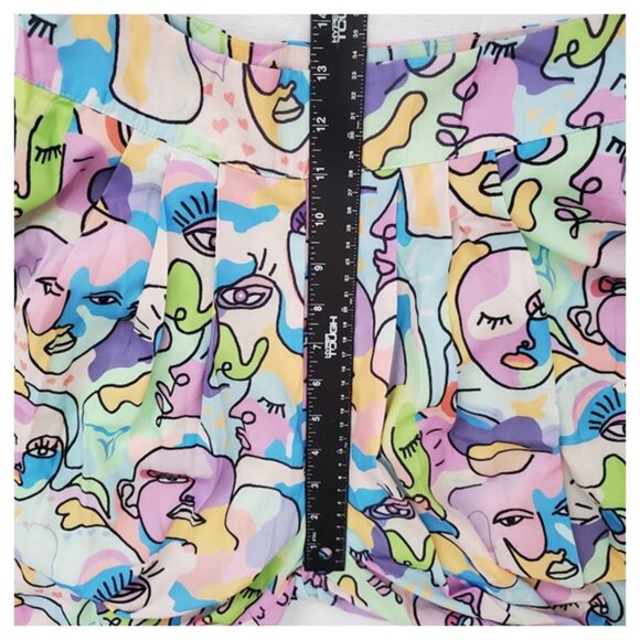 Lightweight Abstract Pleated High-waist Wide Leg Palazzo Pants O.VIANCA Size S - Picture 6 of 12